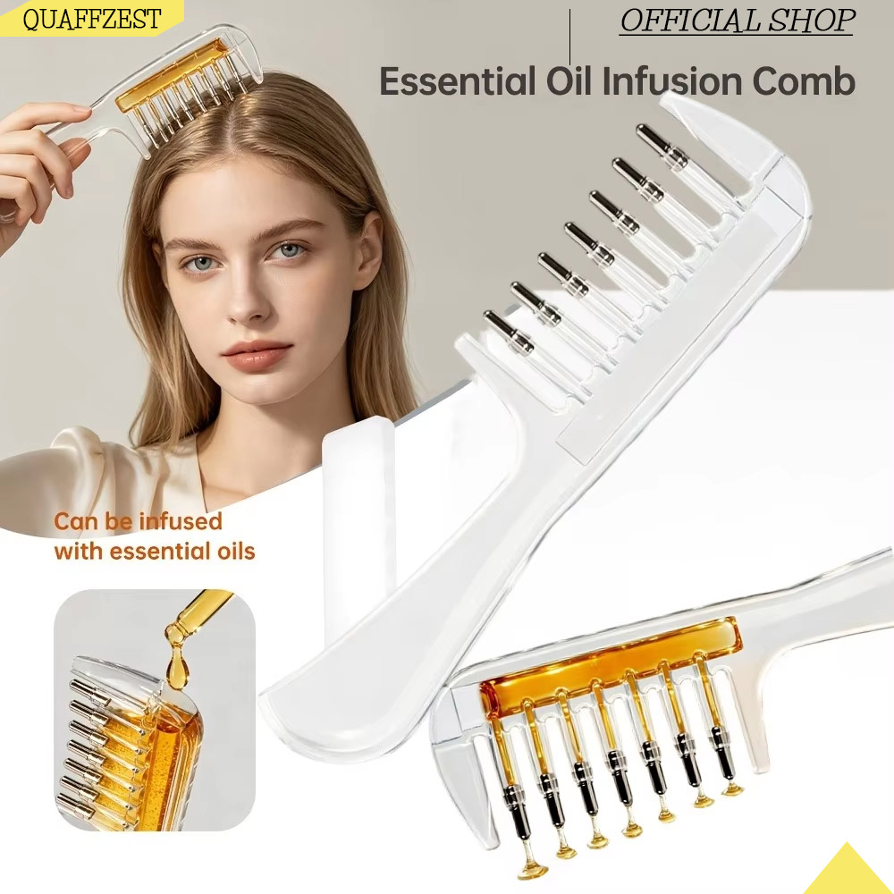 Root Stimulator Liquid - หวีใสพกพาสำหรับจัดแต่งรากผม พร้อมหัวจ่ายน้ำยา หวีนวดหนังศีรษะ แปรงน้ำมันบำรุงผมและเซรั่ม ป้องกันการรั่วซึม อุปกรณ์ดูแลเส้นผม